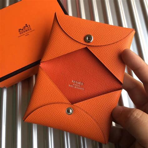 hermes card case orange|Hermes calvi cardholder.